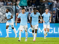 Boulaye Dia of SS Lazio celebrates after scoring second goal during the Serie A Enilive match between SS Lazio and AC Milan at Stadio Olimpi...