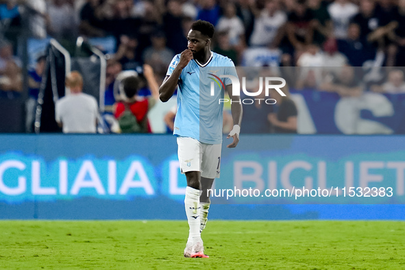 Boulaye Dia of SS Lazio celebrates after scoring second goal during the Serie A Enilive match between SS Lazio and AC Milan at Stadio Olimpi...