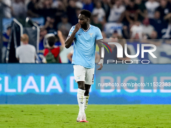 Boulaye Dia of SS Lazio celebrates after scoring second goal during the Serie A Enilive match between SS Lazio and AC Milan at Stadio Olimpi...