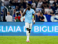 Boulaye Dia of SS Lazio celebrates after scoring second goal during the Serie A Enilive match between SS Lazio and AC Milan at Stadio Olimpi...