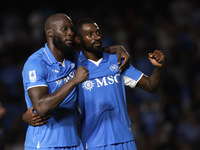 Romelu Lukaku of Napoli and Frank Zambo Anguissa of Napoli celebrate at the end of the Serie A soccer match between SSC Napoli and Parma Cal...