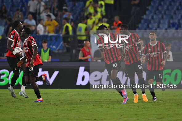 Rafael Leao of A.C. Milan celebrates after scoring the goal of 2-2 during the 3rd day of the Serie A Championship between S.S. Lazio and A.C...