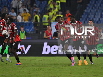 Rafael Leao of A.C. Milan celebrates after scoring the goal of 2-2 during the 3rd day of the Serie A Championship between S.S. Lazio and A.C...