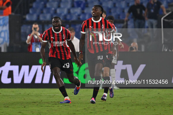 Rafael Leao of A.C. Milan celebrates after scoring the goal of 2-2 during the 3rd day of the Serie A Championship between S.S. Lazio and A.C...