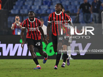 Rafael Leao of A.C. Milan celebrates after scoring the goal of 2-2 during the 3rd day of the Serie A Championship between S.S. Lazio and A.C...