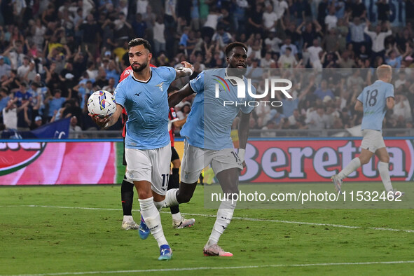 During the third day of the Serie A Championship between S.S. Lazio and A.C. Milan at the Olympic Stadium in Rome, Italy, on August 31, 2024...