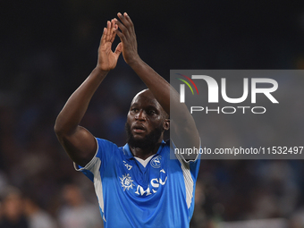 Romelu Lukaku of SSC Napoli applauds fans at the end of the Serie A match between SSC Napoli and Parma Calcio at Stadio Diego Armando Marado...