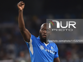 Romelu Lukaku of SSC Napoli applauds fans at the end of the Serie A match between SSC Napoli and Parma Calcio at Stadio Diego Armando Marado...