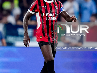 Fikayo Tomori of AC Milan during the Serie A Enilive match between SS Lazio and AC Milan at Stadio Olimpico on Aug 31, 2024 in Rome, Italy....