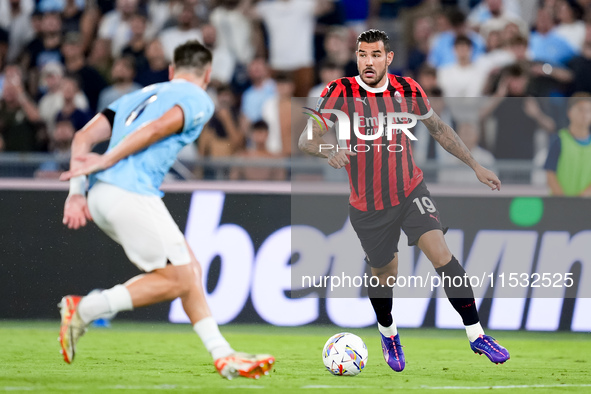 Theo Hernandez of AC Milan during the Serie A Enilive match between SS Lazio and AC Milan at Stadio Olimpico on Aug 31, 2024 in Rome, Italy....