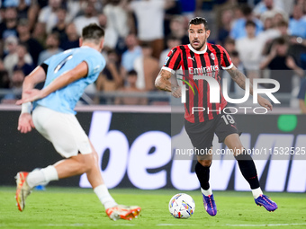 Theo Hernandez of AC Milan during the Serie A Enilive match between SS Lazio and AC Milan at Stadio Olimpico on Aug 31, 2024 in Rome, Italy....