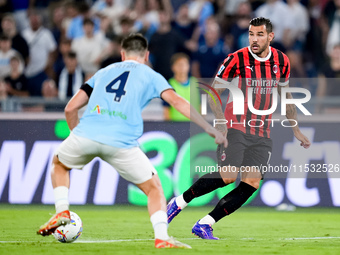 Theo Hernandez of AC Milan during the Serie A Enilive match between SS Lazio and AC Milan at Stadio Olimpico on Aug 31, 2024 in Rome, Italy....