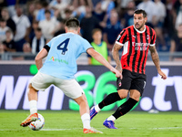 Theo Hernandez of AC Milan during the Serie A Enilive match between SS Lazio and AC Milan at Stadio Olimpico on Aug 31, 2024 in Rome, Italy....