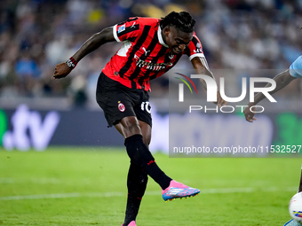 Rafael Leao of AC Milan scores second goal during the Serie A Enilive match between SS Lazio and AC Milan at Stadio Olimpico on Aug 31, 2024...