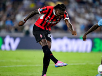 Rafael Leao of AC Milan scores second goal during the Serie A Enilive match between SS Lazio and AC Milan at Stadio Olimpico on Aug 31, 2024...