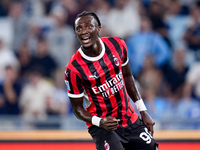 Tammy Abraham of AC Milan reacts during the Serie A Enilive match between SS Lazio and AC Milan at Stadio Olimpico on Aug 31, 2024 in Rome,...