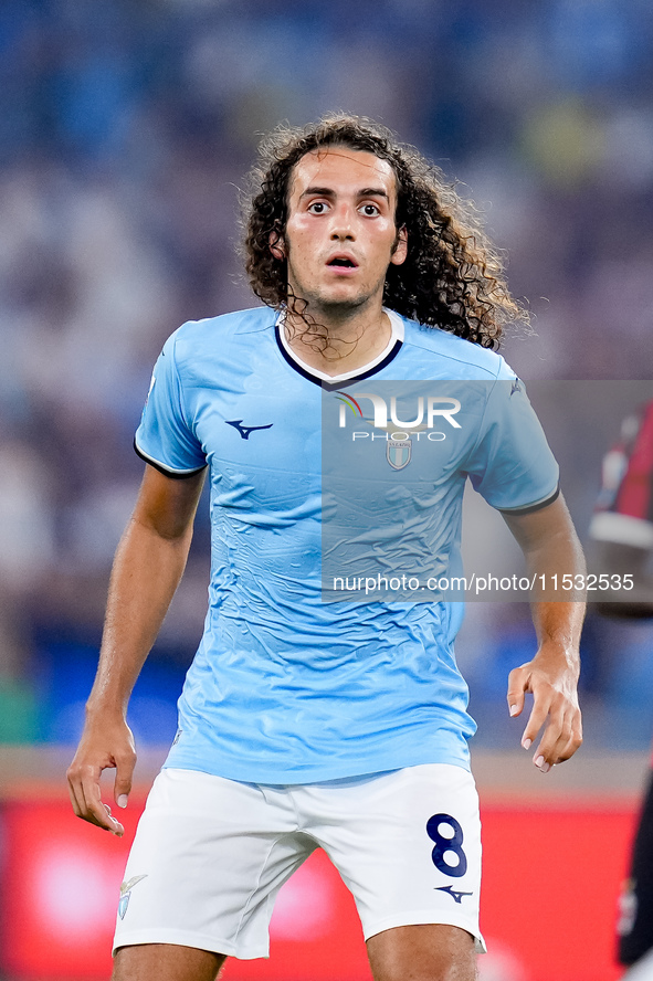 Matteo Guendouzi of SS Lazio looks on during the Serie A Enilive match between SS Lazio and AC Milan at Stadio Olimpico on Aug 31, 2024 in R...