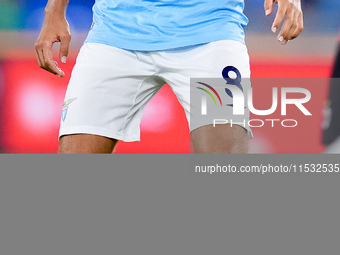 Matteo Guendouzi of SS Lazio looks on during the Serie A Enilive match between SS Lazio and AC Milan at Stadio Olimpico on Aug 31, 2024 in R...