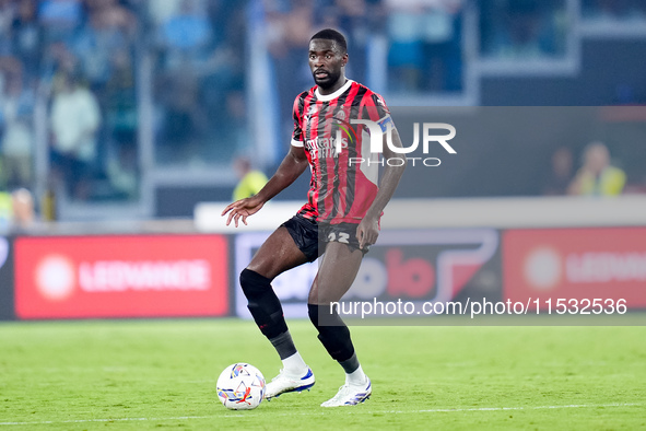 Fikayo Tomori of AC Milan during the Serie A Enilive match between SS Lazio and AC Milan at Stadio Olimpico on Aug 31, 2024 in Rome, Italy. 