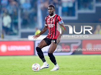 Fikayo Tomori of AC Milan during the Serie A Enilive match between SS Lazio and AC Milan at Stadio Olimpico on Aug 31, 2024 in Rome, Italy....