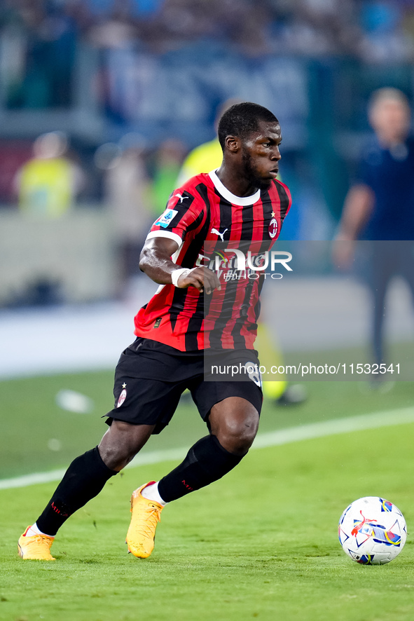 Yunus Musah of AC Milan during the Serie A Enilive match between SS Lazio and AC Milan at Stadio Olimpico on Aug 31, 2024 in Rome, Italy. 