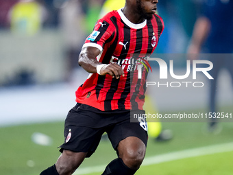 Yunus Musah of AC Milan during the Serie A Enilive match between SS Lazio and AC Milan at Stadio Olimpico on Aug 31, 2024 in Rome, Italy. (