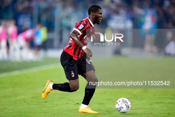 Yunus Musah of AC Milan during the Serie A Enilive match between SS Lazio and AC Milan at Stadio Olimpico on Aug 31, 2024 in Rome, Italy. 