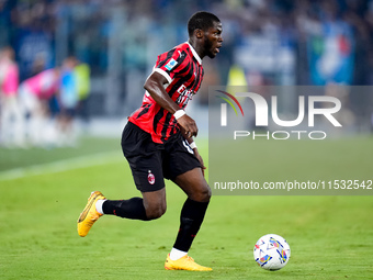 Yunus Musah of AC Milan during the Serie A Enilive match between SS Lazio and AC Milan at Stadio Olimpico on Aug 31, 2024 in Rome, Italy. (