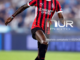 Rafael Leao of AC Milan during the Serie A Enilive match between SS Lazio and AC Milan at Stadio Olimpico on Aug 31, 2024 in Rome, Italy. (