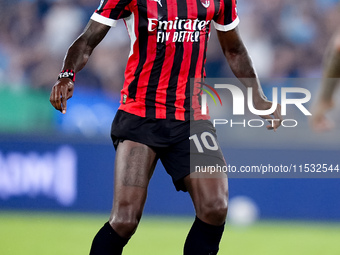 Rafael Leao of AC Milan during the Serie A Enilive match between SS Lazio and AC Milan at Stadio Olimpico on Aug 31, 2024 in Rome, Italy. (