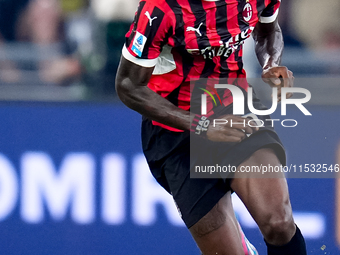 Rafael Leao of AC Milan during the Serie A Enilive match between SS Lazio and AC Milan at Stadio Olimpico on Aug 31, 2024 in Rome, Italy. (