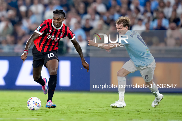 Rafael Leao of AC Milan during the Serie A Enilive match between SS Lazio and AC Milan at Stadio Olimpico on Aug 31, 2024 in Rome, Italy. 