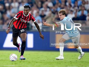 Rafael Leao of AC Milan during the Serie A Enilive match between SS Lazio and AC Milan at Stadio Olimpico on Aug 31, 2024 in Rome, Italy. (