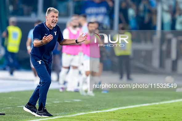 Marco Baroni head coach of SS Lazio yells during the Serie A Enilive match between SS Lazio and AC Milan at Stadio Olimpico on Aug 31, 2024...