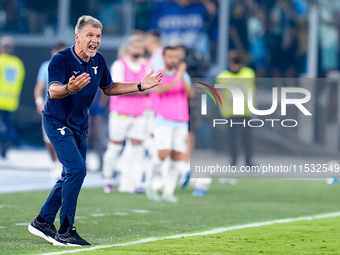 Marco Baroni head coach of SS Lazio yells during the Serie A Enilive match between SS Lazio and AC Milan at Stadio Olimpico on Aug 31, 2024...