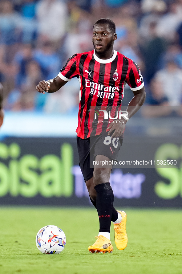 Yunus Musah of AC Milan during the Serie A Enilive match between SS Lazio and AC Milan at Stadio Olimpico on Aug 31, 2024 in Rome, Italy. 