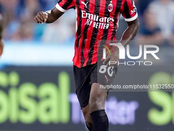 Yunus Musah of AC Milan during the Serie A Enilive match between SS Lazio and AC Milan at Stadio Olimpico on Aug 31, 2024 in Rome, Italy. (