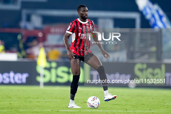 Fikayo Tomori of AC Milan during the Serie A Enilive match between SS Lazio and AC Milan at Stadio Olimpico on Aug 31, 2024 in Rome, Italy. 