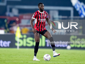 Fikayo Tomori of AC Milan during the Serie A Enilive match between SS Lazio and AC Milan at Stadio Olimpico on Aug 31, 2024 in Rome, Italy....