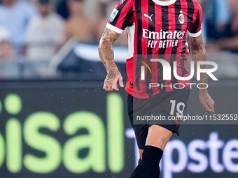 Theo Hernandez of AC Milan during the Serie A Enilive match between SS Lazio and AC Milan at Stadio Olimpico on Aug 31, 2024 in Rome, Italy....