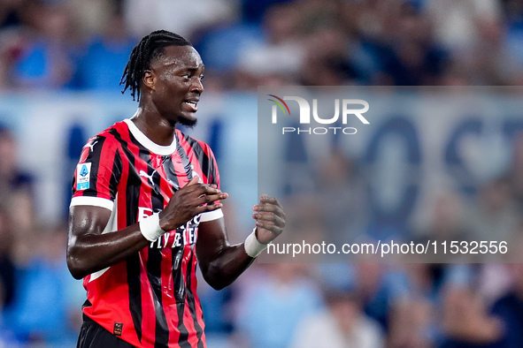 Tammy Abraham of AC Milan looks dejected during the Serie A Enilive match between SS Lazio and AC Milan at Stadio Olimpico on Aug 31, 2024 i...