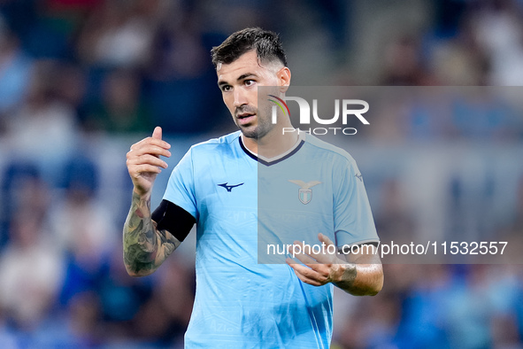 Alessio Romagnoli of SS Lazio reacts during the Serie A Enilive match between SS Lazio and AC Milan at Stadio Olimpico on Aug 31, 2024 in Ro...