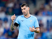 Alessio Romagnoli of SS Lazio reacts during the Serie A Enilive match between SS Lazio and AC Milan at Stadio Olimpico on Aug 31, 2024 in Ro...