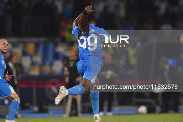 Andre-Frank Zambo Anguissa of SSC Napoli celebrates after scoring during the Serie A match between SSC Napoli and Parma Calcio at Stadio Die...