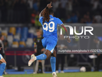 Andre-Frank Zambo Anguissa of SSC Napoli celebrates after scoring during the Serie A match between SSC Napoli and Parma Calcio at Stadio Die...