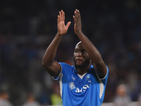 Romelu Lukaku of SSC Napoli applauds fans at the end of the Serie A match between SSC Napoli and Parma Calcio at Stadio Diego Armando Marado...