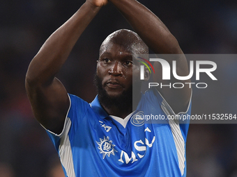 Romelu Lukaku of SSC Napoli applauds fans at the end of the Serie A match between SSC Napoli and Parma Calcio at Stadio Diego Armando Marado...