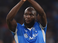 Romelu Lukaku of SSC Napoli applauds fans at the end of the Serie A match between SSC Napoli and Parma Calcio at Stadio Diego Armando Marado...