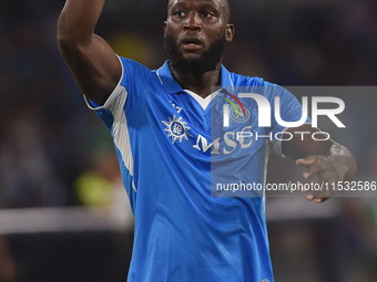 Romelu Lukaku of SSC Napoli applauds fans at the end of the Serie A match between SSC Napoli and Parma Calcio at Stadio Diego Armando Marado...