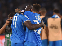 Romelu Lukaku and Giovanni Di Lorenzo of SSC Napoli at the end of the Serie A match between SSC Napoli and Parma Calcio at Stadio Diego Arma...